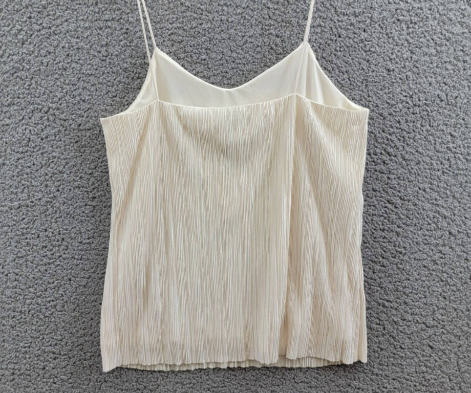 Anne Klein V-Neck Micro-Pleated Knit Tank Women's S Anne White Solid Pullover