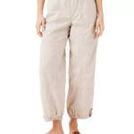 NIC+ZOE Poplin Parachute Pants Women's 12 Brown Rice Pocket Elastic Waist PullOn