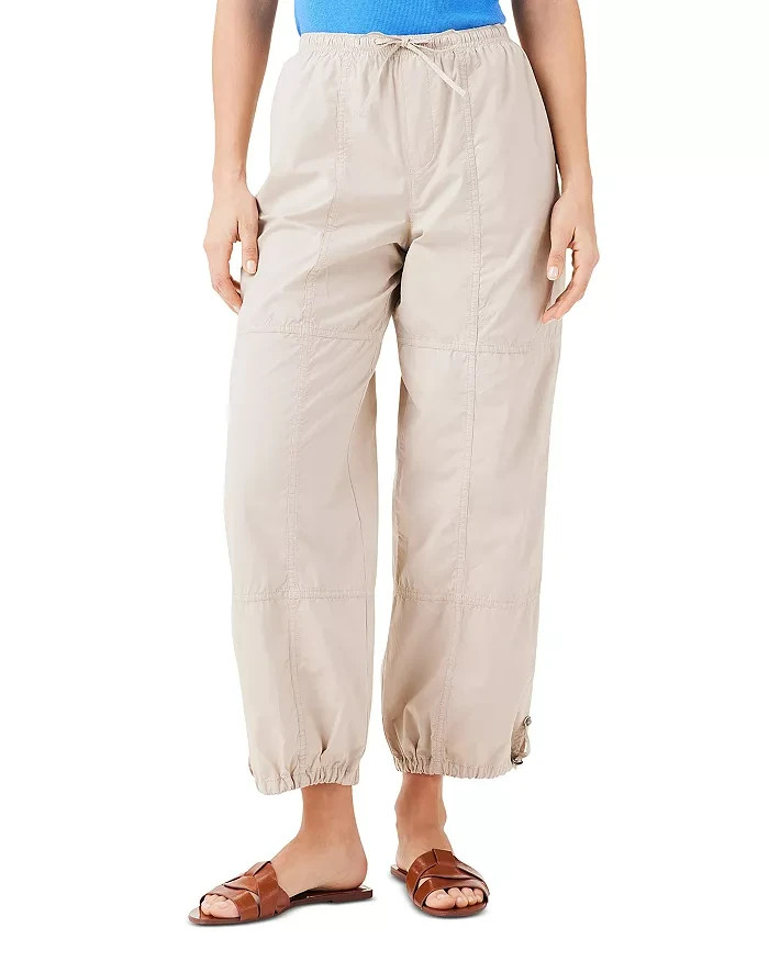 NIC+ZOE Poplin Parachute Pants Women's 12 Brown Rice Pocket Elastic Waist PullOn