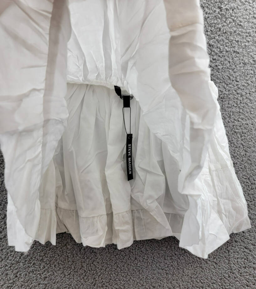 Steve Madden Aisha Tiered Mini Skirt Women's L White Solid Elastic Waist Pull On