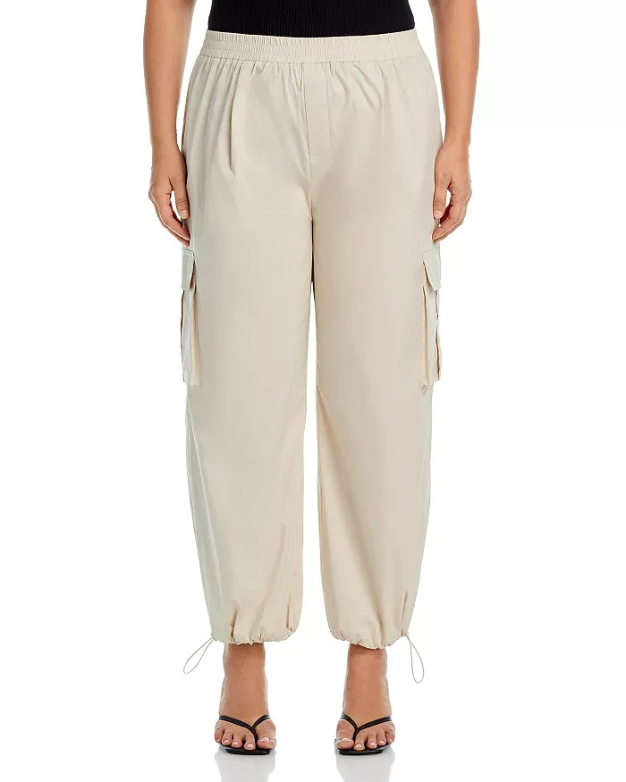 AQUA Pull On Cargo Pants Women's M Tan Pocket Elastic Waist Drawcord Hem Pull On