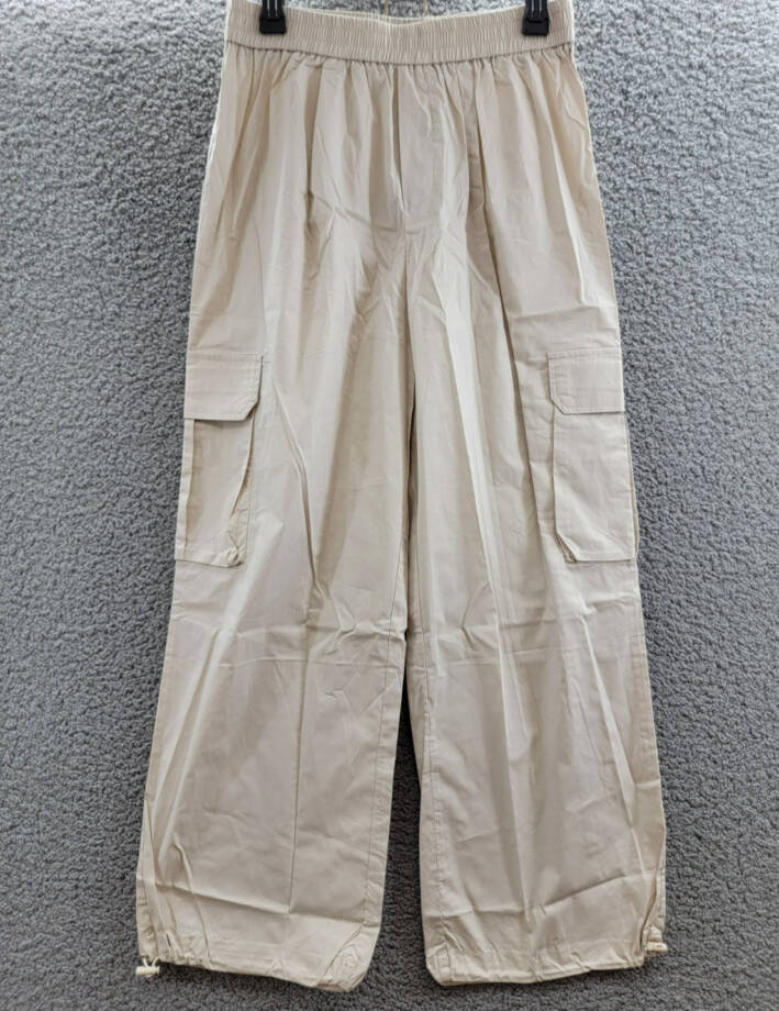 AQUA Pull On Cargo Pants Women's M Tan Pocket Elastic Waist Drawcord Hem Pull On