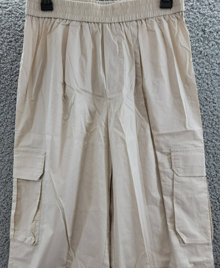 AQUA Pull On Cargo Pants Women's M Tan Pocket Elastic Waist Drawcord Hem Pull On