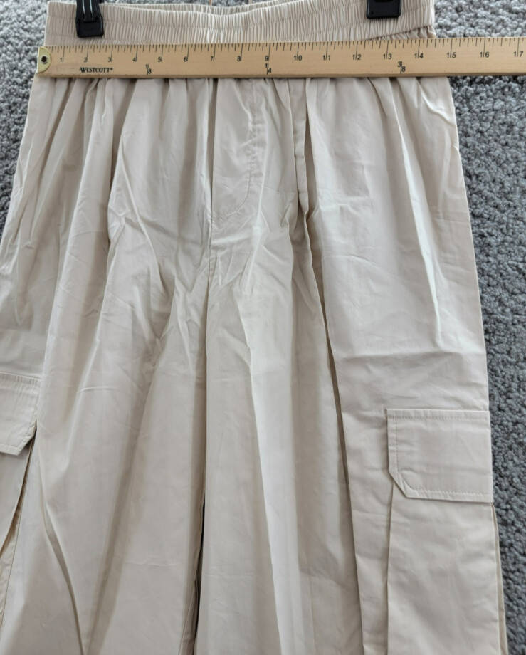 AQUA Pull On Cargo Pants Women's M Tan Pocket Elastic Waist Drawcord Hem Pull On