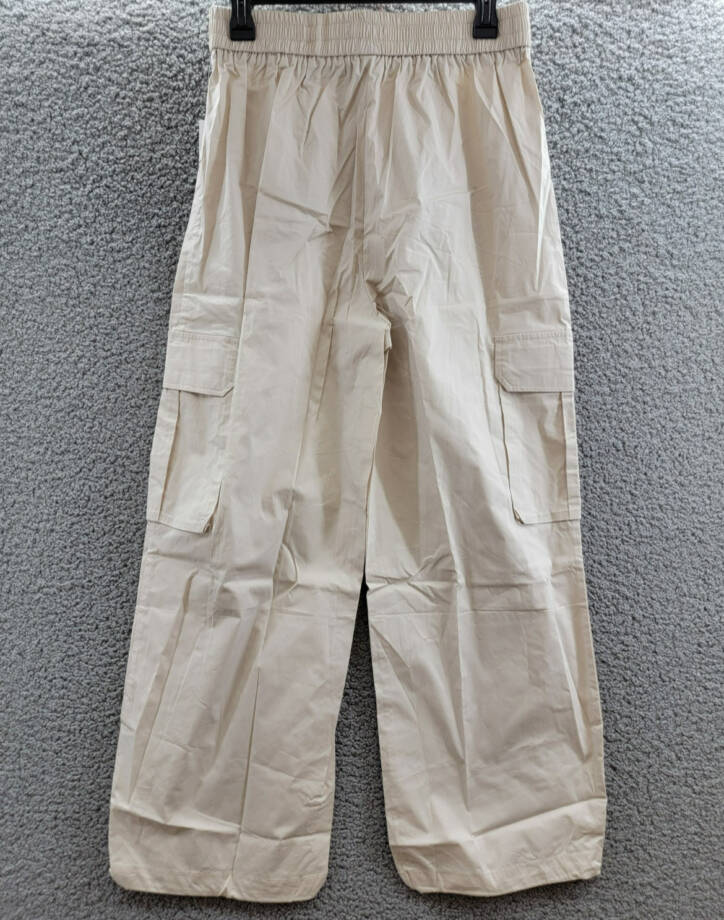 AQUA Pull On Cargo Pants Women's M Tan Pocket Elastic Waist Drawcord Hem Pull On