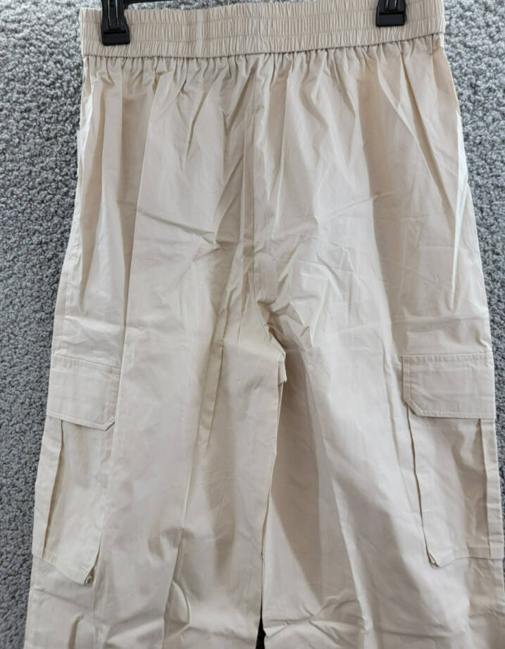 AQUA Pull On Cargo Pants Women's M Tan Pocket Elastic Waist Drawcord Hem Pull On