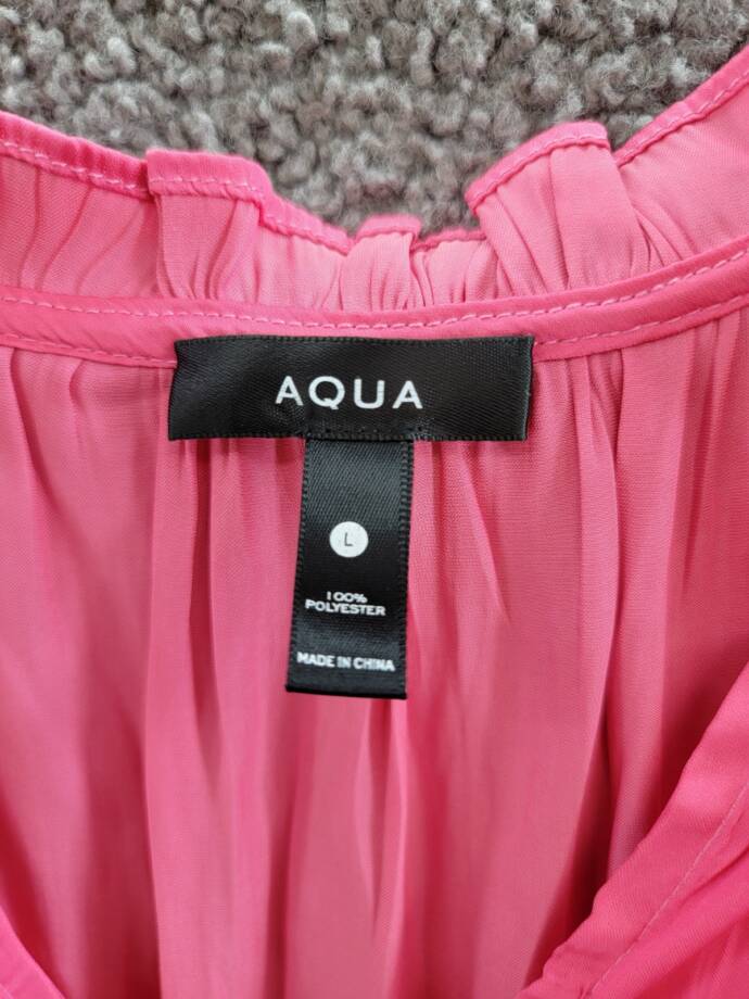 AQUA Satin Ruffled Tank Top Women's L Hot Pink Solid V-Neck Sleeveless Pullover
