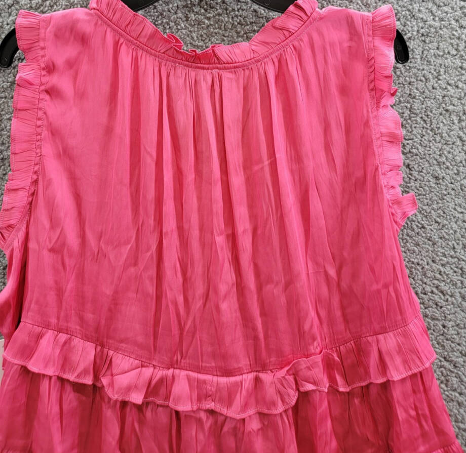 AQUA Satin Ruffled Tank Top Women's L Hot Pink Solid V-Neck Sleeveless Pullover