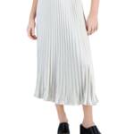Lucy Paris Rose Metallic Pleated Midi Skirt Women's Medium Pewter Elastic Waist