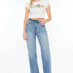 KanCan Hilo Ultra High Rise 90's Flare Jeans Women's 3/25 Medium Blue Button Zip