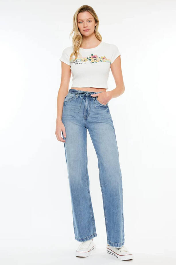 KanCan Hilo Ultra High Rise 90's Flare Jeans Women's 3/25 Medium Blue Button Zip