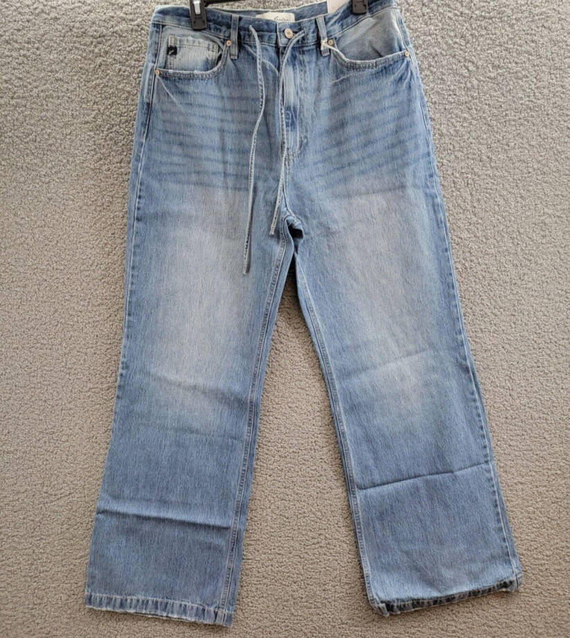 KanCan Hilo Ultra High Rise 90's Flare Jeans Womens 13/30 Medium Blue Button Zip