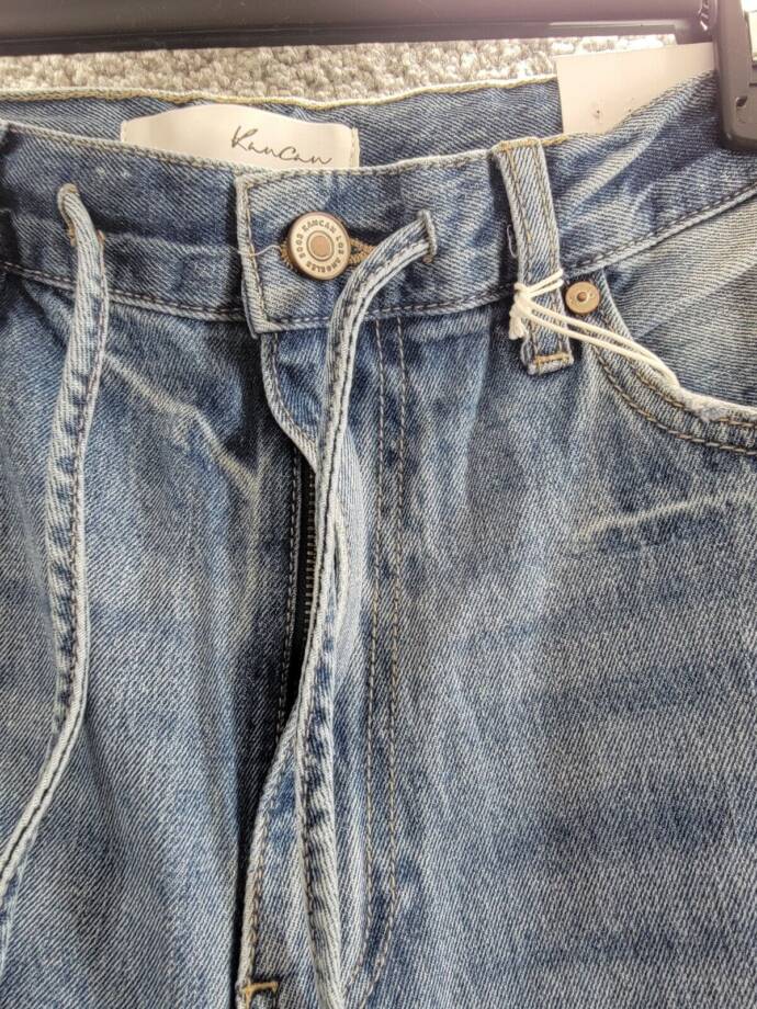 KanCan Hilo Ultra High Rise 90's Flare Jeans Womens 13/30 Medium Blue Button Zip