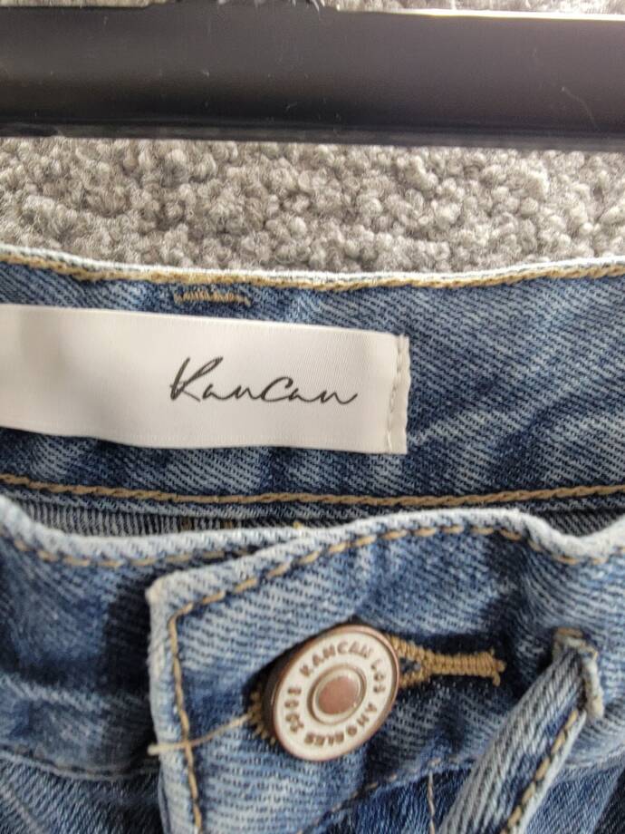 KanCan Hilo Ultra High Rise 90's Flare Jeans Womens 13/30 Medium Blue Button Zip