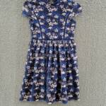 Blush By Us Angels Flower Print Lace Dress Girl's 10 Navy Mock Neck Short Sleeve
