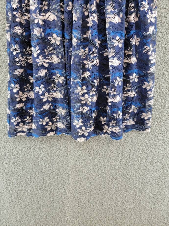 Blush By Us Angels Flower Print Lace Dress Girl's 10 Navy Mock Neck Short Sleeve