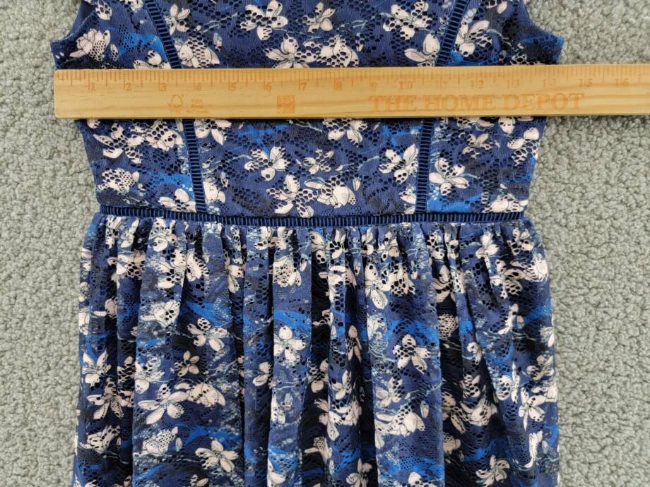 Blush By Us Angels Flower Print Lace Dress Girl's 10 Navy Mock Neck Short Sleeve