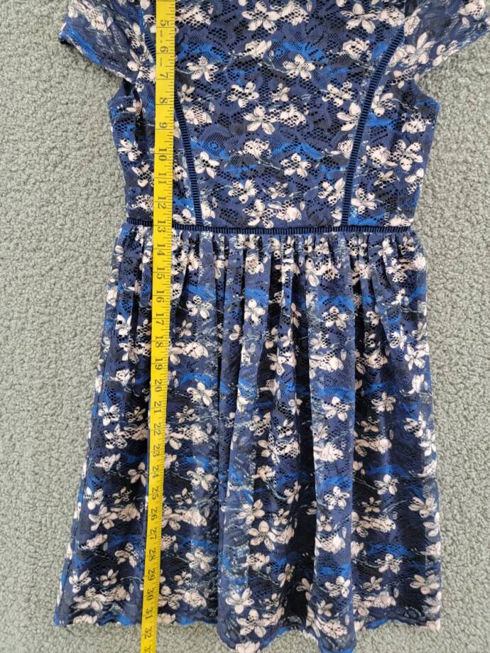 Blush By Us Angels Flower Print Lace Dress Girl's 10 Navy Mock Neck Short Sleeve