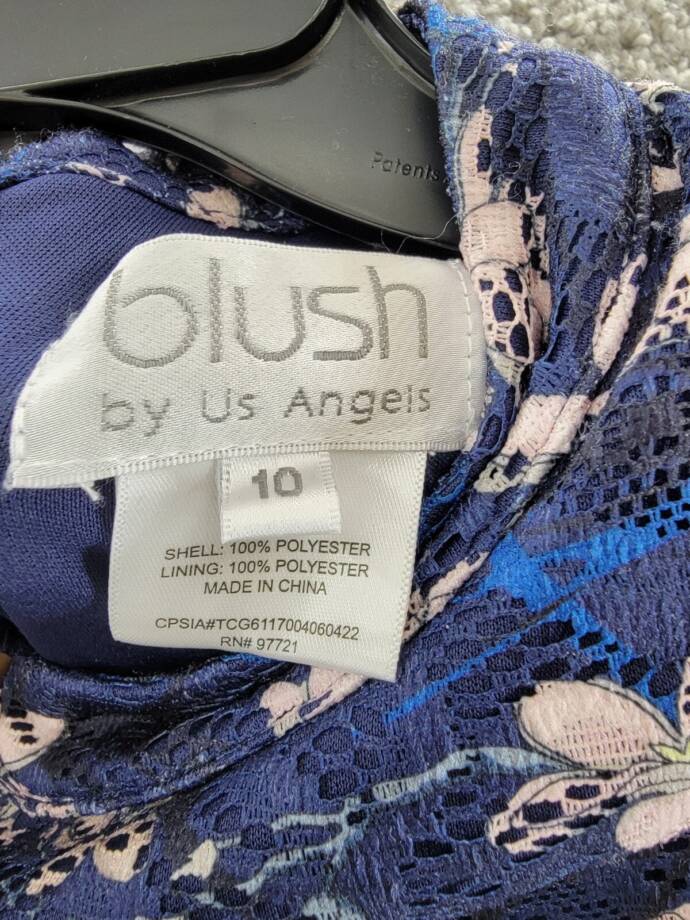 Blush By Us Angels Flower Print Lace Dress Girl's 10 Navy Mock Neck Short Sleeve