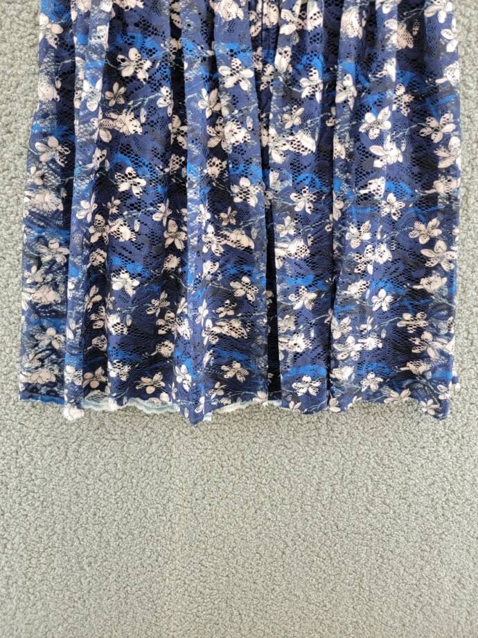 Blush By Us Angels Flower Print Lace Dress Girl's 10 Navy Mock Neck Short Sleeve