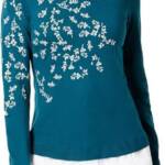 Charter Club Layered-Look Embroidered Sweater Women's L Deep Pine Crew Neck L/S