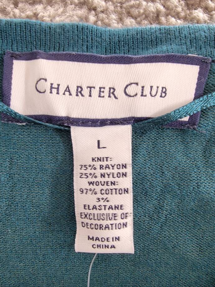Charter Club Layered-Look Embroidered Sweater Women's L Deep Pine Crew Neck L/S