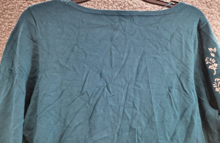 Charter Club Layered-Look Embroidered Sweater Women's L Deep Pine Crew Neck L/S
