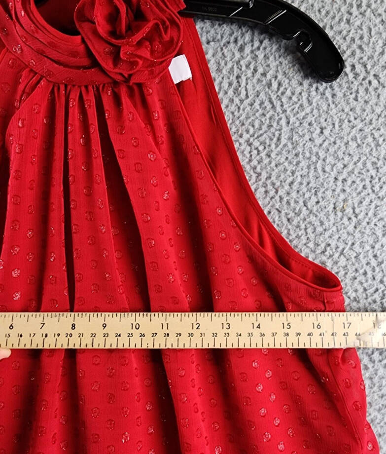 CeCe Sleeveless Rosette Halter Dress Women's M Glamour Red Mock Neck Button~