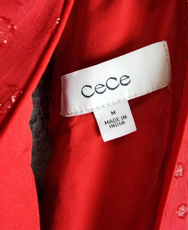 CeCe Sleeveless Rosette Halter Dress Women's M Glamour Red Mock Neck Button~