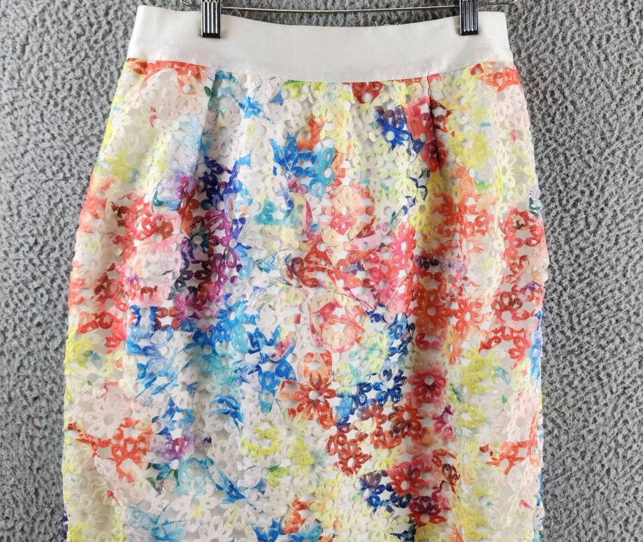 Gracia Lace Skirt Women's Large Multicolor Slit Hem Back Zipper Closure
