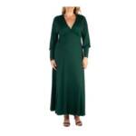 24seven Comfort Apparel Plus Size Bishop Sleeves Maxi Dress Women's 3X Green