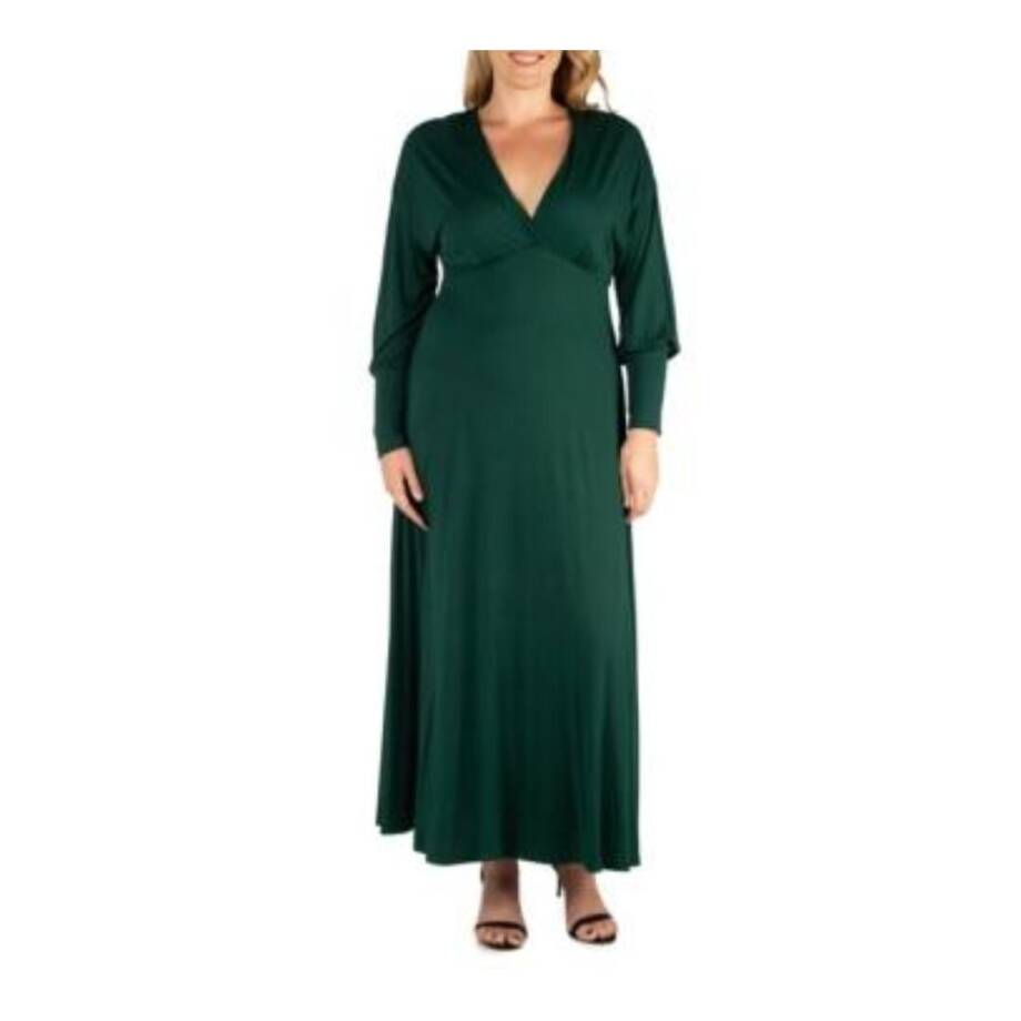 24seven Comfort Apparel Plus Size Bishop Sleeves Maxi Dress Women's 3X Green