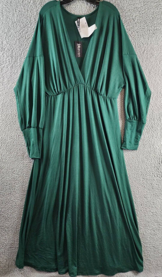 24seven Comfort Apparel Plus Size Bishop Sleeves Maxi Dress Women's 3X Green