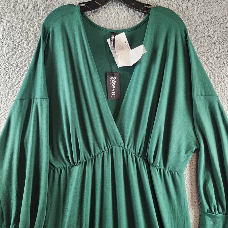 24seven Comfort Apparel Plus Size Bishop Sleeves Maxi Dress Women's 3X Green