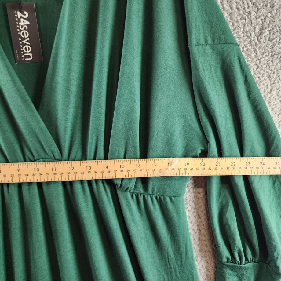 24seven Comfort Apparel Plus Size Bishop Sleeves Maxi Dress Women's 3X Green