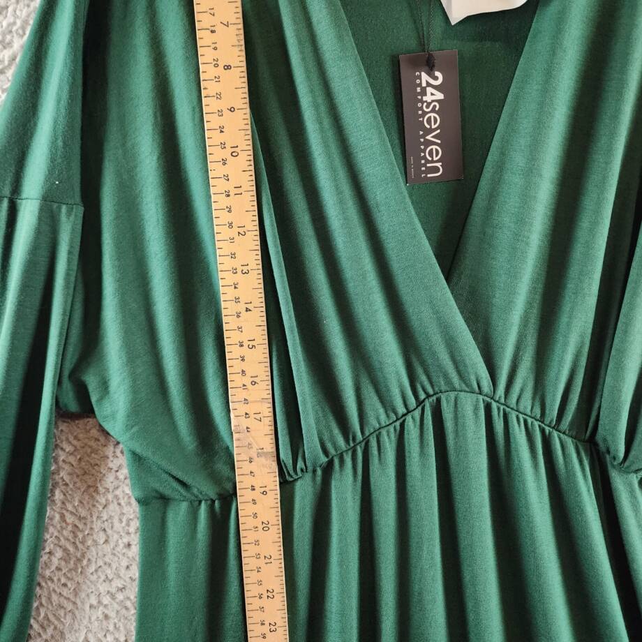 24seven Comfort Apparel Plus Size Bishop Sleeves Maxi Dress Women's 3X Green