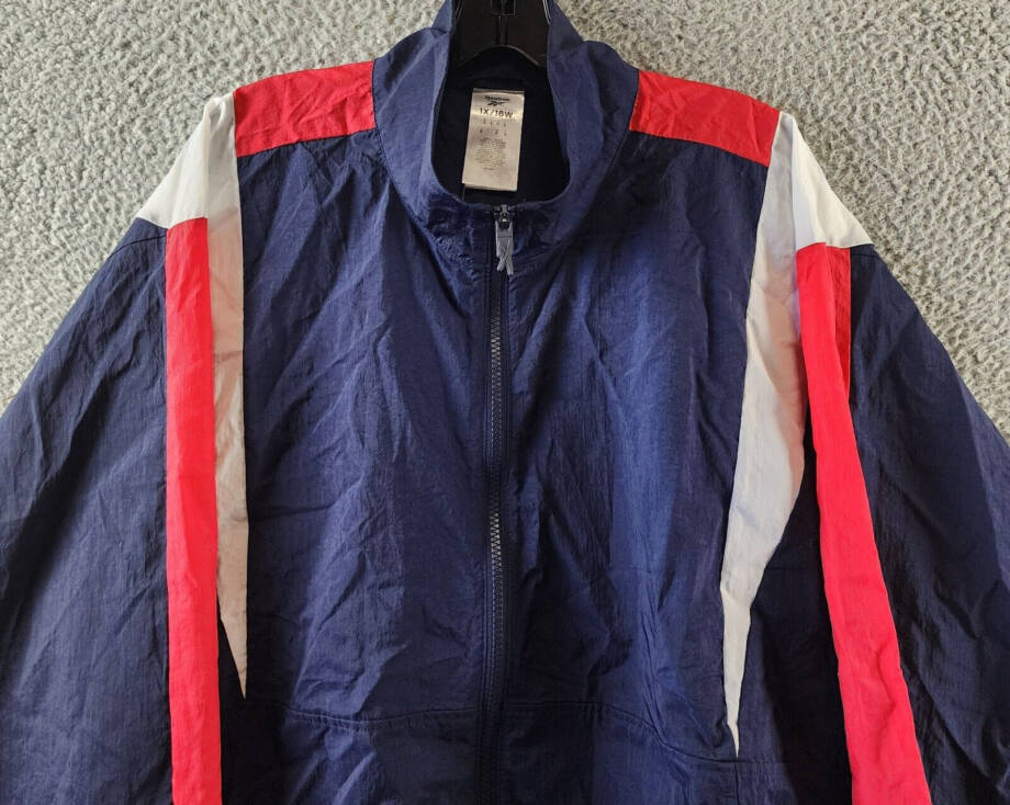 Reebok Plus Size Zip-Front Long-Sleeve Colorblocked Jacket Women's 1X 16W Navy