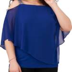 MSK Plus Rhinestone Straps Cold Shoulder Blouse Women's 2X Goddess Blue Pullover