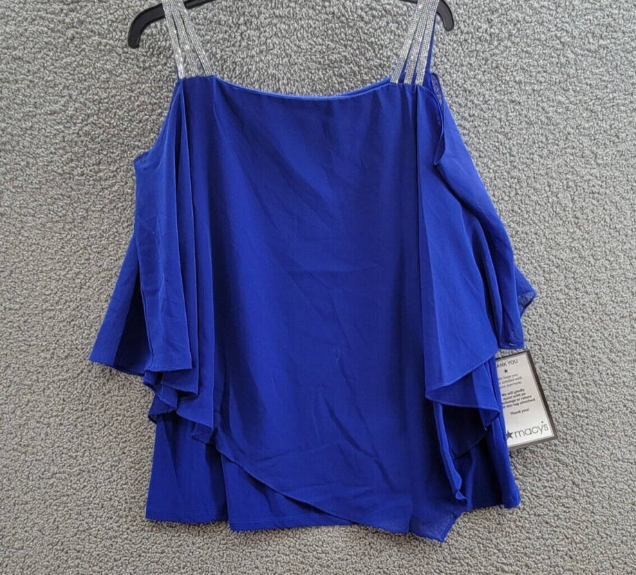 MSK Plus Rhinestone Straps Cold Shoulder Blouse Women's 2X Goddess Blue Pullover