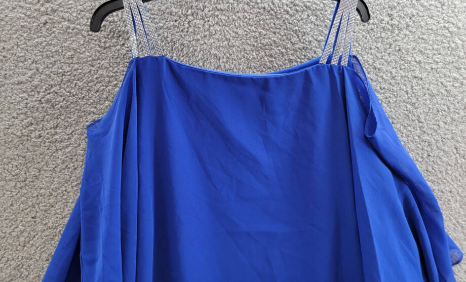 MSK Plus Rhinestone Straps Cold Shoulder Blouse Women's 2X Goddess Blue Pullover