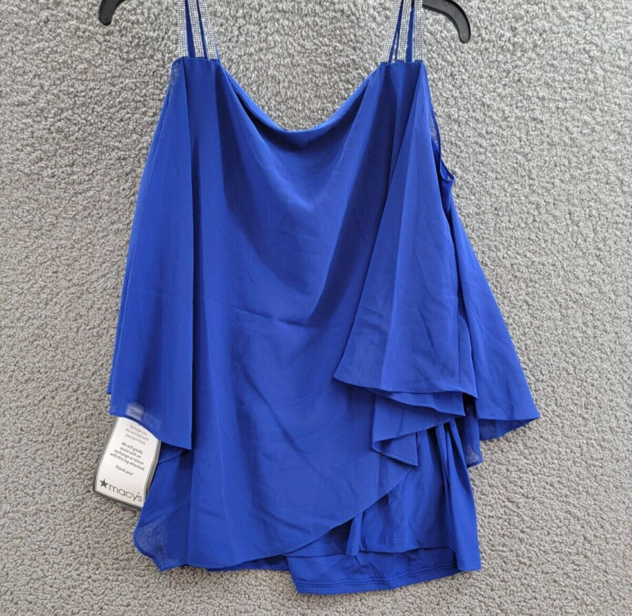MSK Plus Rhinestone Straps Cold Shoulder Blouse Women's 2X Goddess Blue Pullover