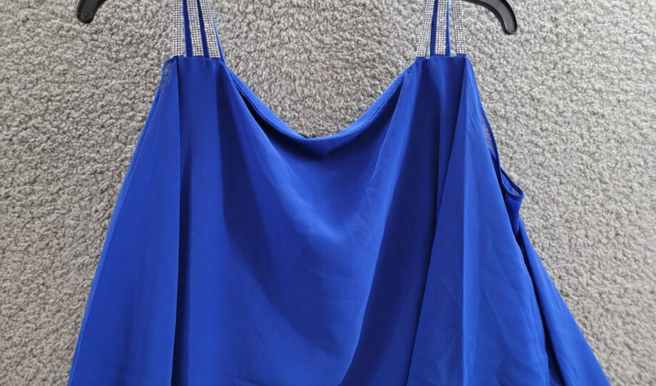 MSK Plus Rhinestone Straps Cold Shoulder Blouse Women's 2X Goddess Blue Pullover