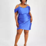 City Studio Trendy Plus Size Cold-Shoulder Satin Bodycon Dress 22W Bright Royal~