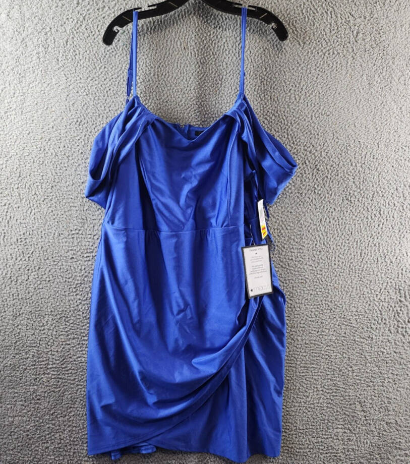 City Studio Trendy Plus Size Cold-Shoulder Satin Bodycon Dress 22W Bright Royal~