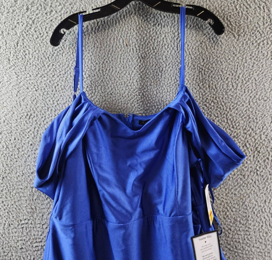 City Studio Trendy Plus Size Cold-Shoulder Satin Bodycon Dress 22W Bright Royal~