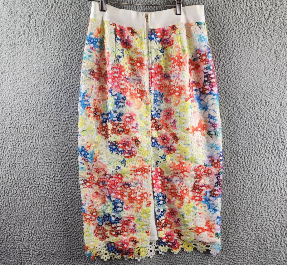 Gracia Lace Skirt Women's Large Multicolor Slit Hem Back Zipper Closure