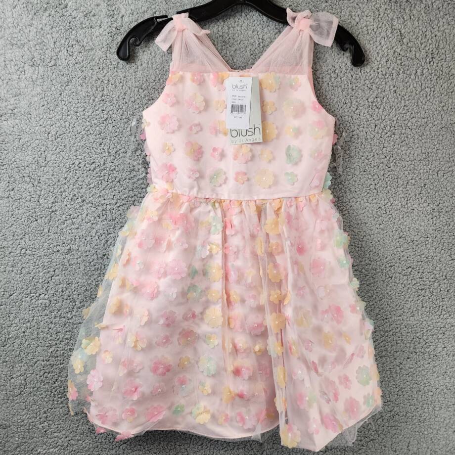 Blush By Us Angels 3D Floral Mesh Sleeveless Dress Girl's 7 Multi Back Zip
