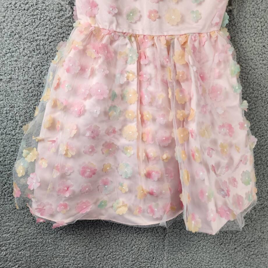 Blush By Us Angels 3D Floral Mesh Sleeveless Dress Girl's 7 Multi Back Zip