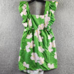 The Lulo Project Floral Ruffle Dress Women's XL Green Hibiscus Square Neck