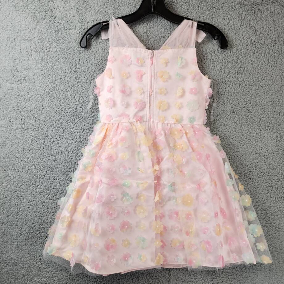 Blush By Us Angels 3D Floral Mesh Sleeveless Dress Girl's 7 Multi Back Zip